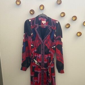 Elegant Long Sleeve Dress in Red and Black